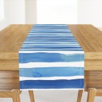 Blue White Watercolor Stripes Table Runner