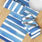 Blue White Watercolor Stripes Table Runner