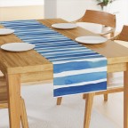 Blue White Watercolor Stripes Table Runner